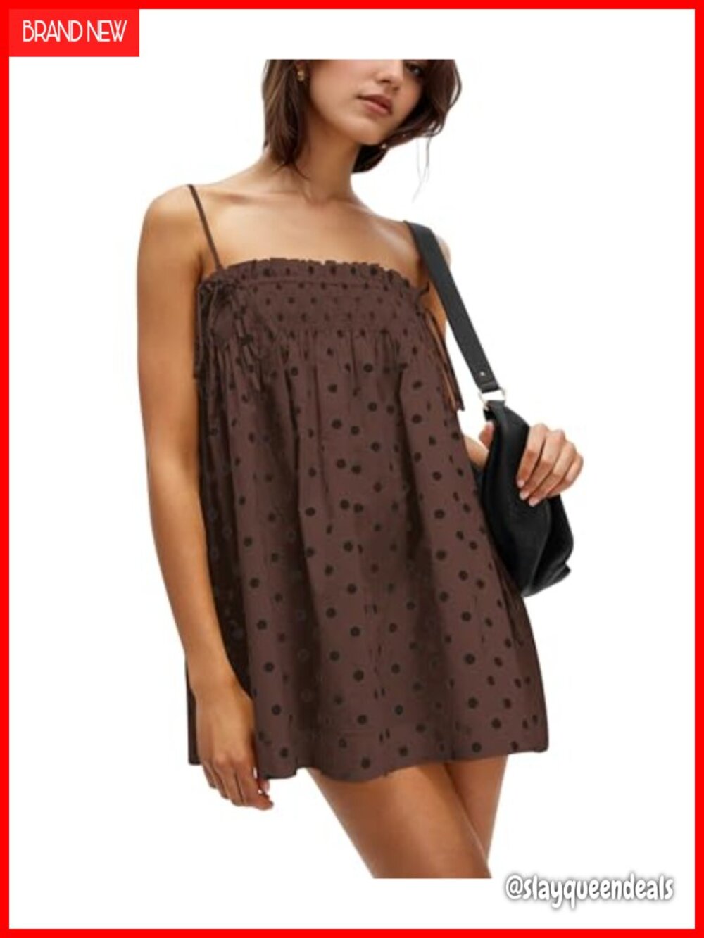 Women Polka Dot Sleeveless Square Neck Backless Smocked Mini Cami Dress